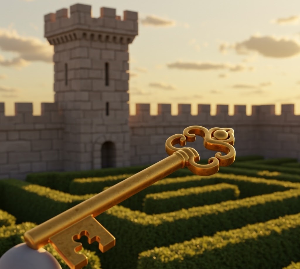 Labirynt oddzielający zamkową wieżę od złotego klucza