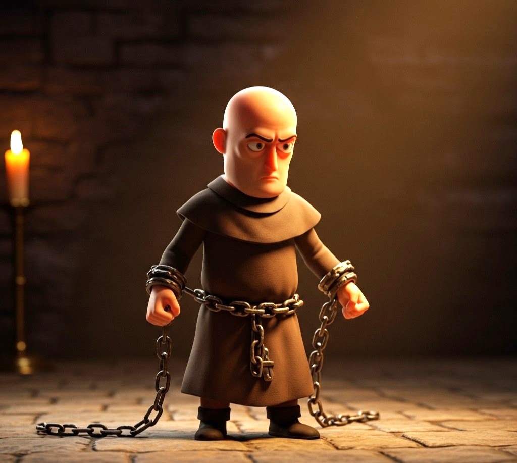 Więzień zakuty w kajdany i zamknięty w lochu